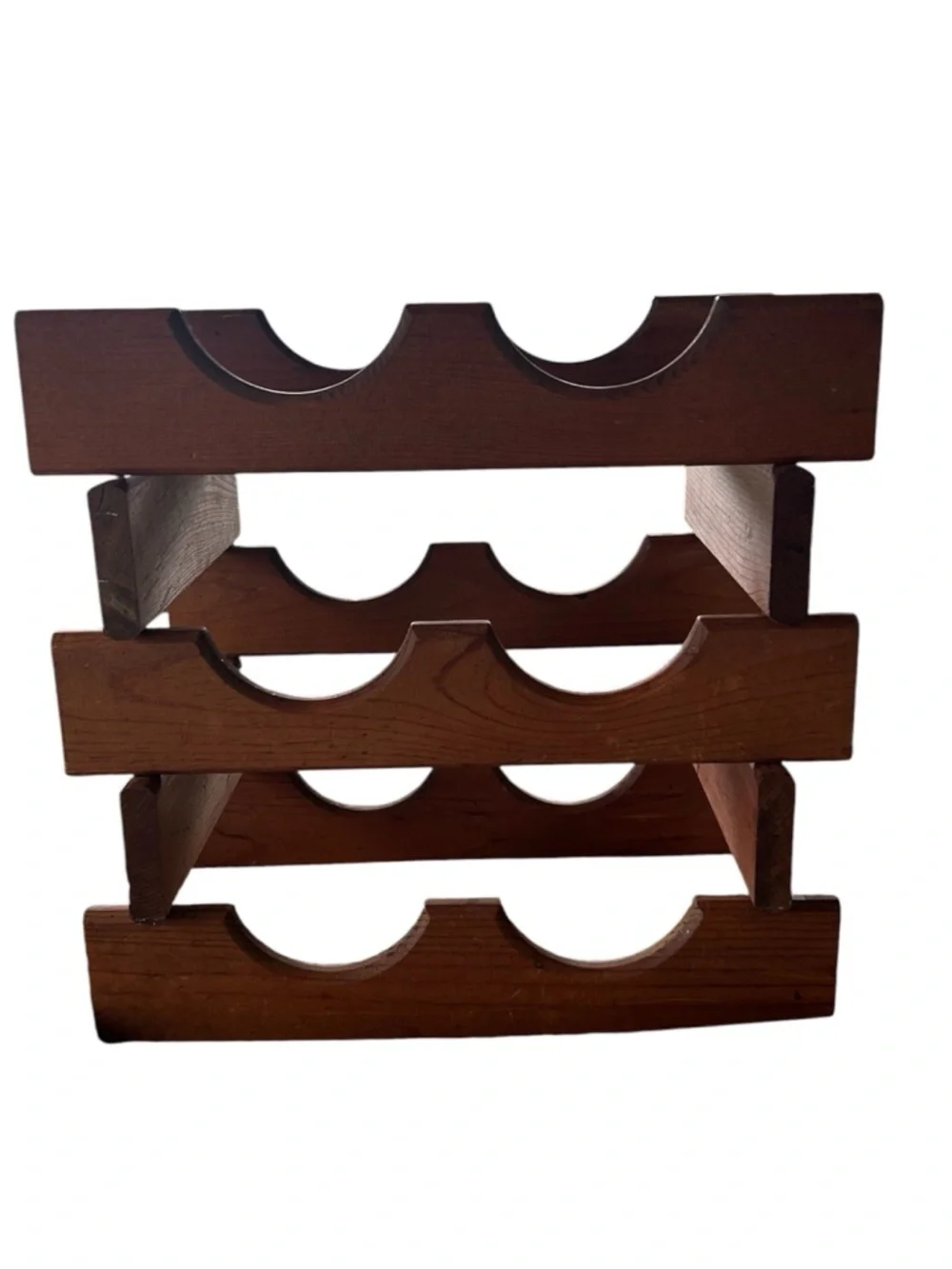 Vintage Mid Century Style Hand Made Wooden 6-Bottle Wine Rack - Brown